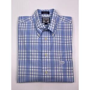 Faconnable Blue & White Plaid Long Sleeve Button-Up Shirt Size L NWOT